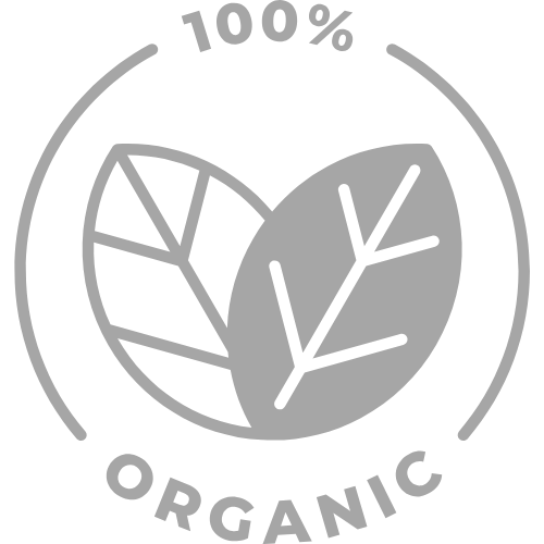 Icon highlighting that Raw Organic Cosmetics products are 100% organic, made with the purest, natural ingredients for your skin's health and beauty