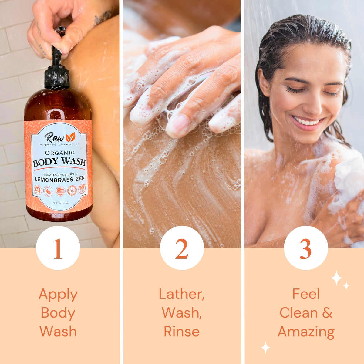 USDA Organic Lemongrass Body Wash for Sensitive Skin - pH 5.5 Balanced Shower Gel with Shea Butter & Essential Oils - Aromatherapy, Sulfate-Free, Vegan, 16 oz - Made in USA
