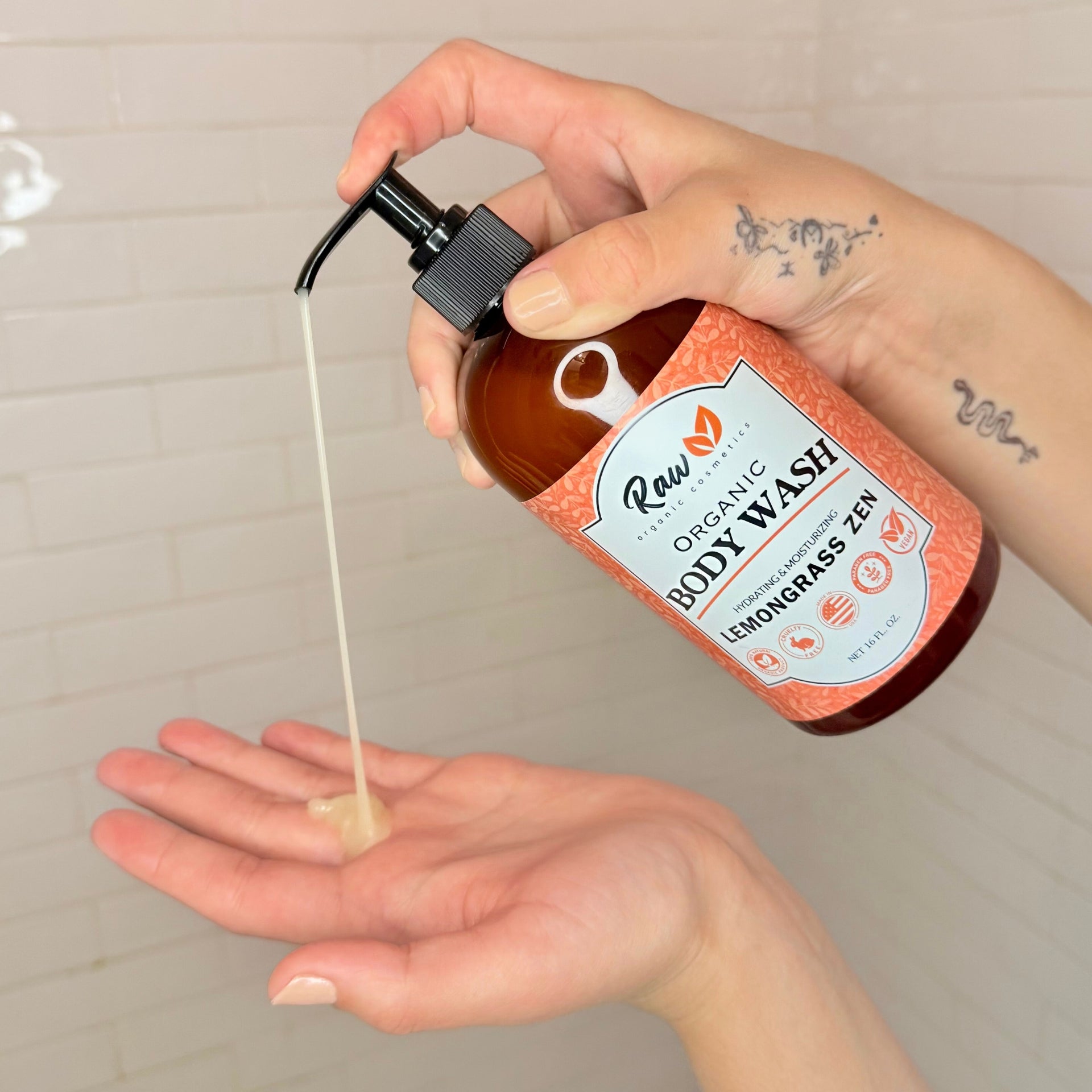 USDA Organic Lemongrass Body Wash for Sensitive Skin - pH 5.5 Balanced Shower Gel with Shea Butter & Essential Oils - Aromatherapy, Sulfate-Free, Vegan, 16 oz - Made in USA