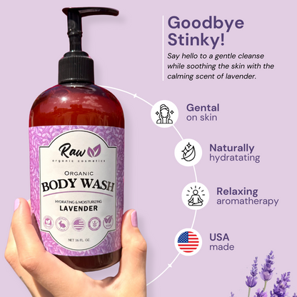 Organic Body Wash Lavender Scent - All Natural Body Wash With Shea Butter - Made in USA, 16 oz