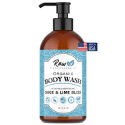 USDA Organic Body Wash for Sensitive Skin Relief - Sulfate-Free Hydrating Shower Gel with Shea Butter & Essential Oils - Refreshing Sage & Lime Bliss Scent - Cruelty-Free, Made in USA - 16 oz