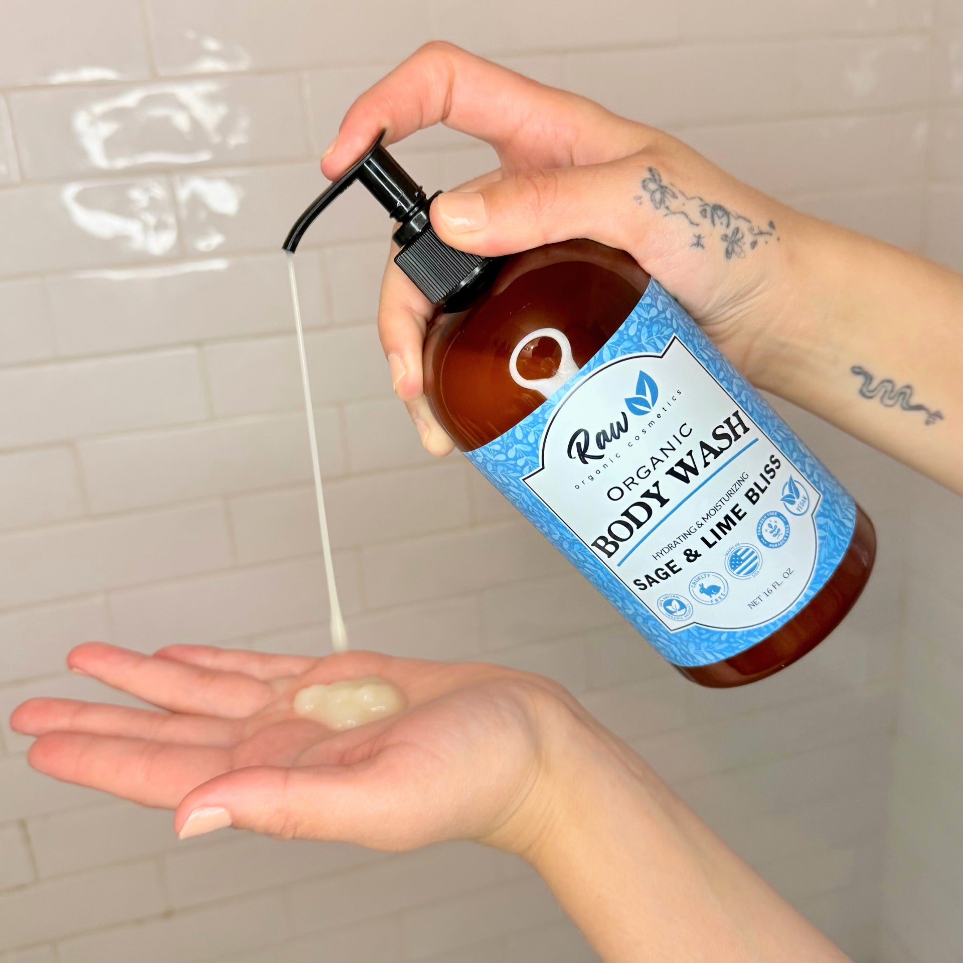 USDA Organic Body Wash for Sensitive Skin Relief - Sulfate-Free Hydrating Shower Gel with Shea Butter & Essential Oils - Refreshing Sage & Lime Bliss Scent - Cruelty-Free, Made in USA - 16 oz